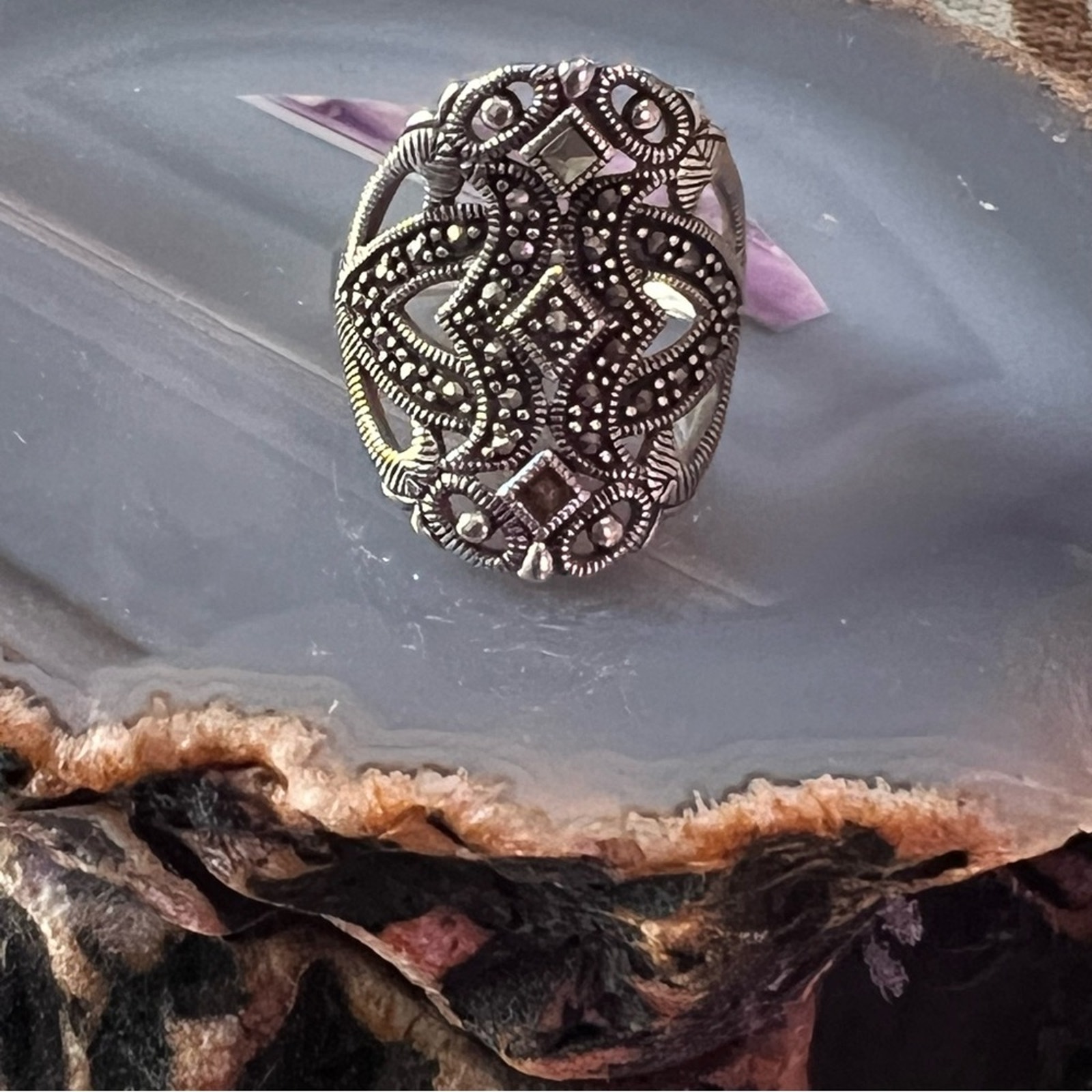 925 Sterling Silver Marcasite Ring Size 6.5